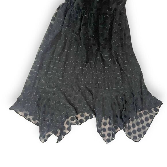ML Monique Lhuillier Dress Black Metallic Burnout Dot size 16 Handkerchief Hem - Picture 9 of 15